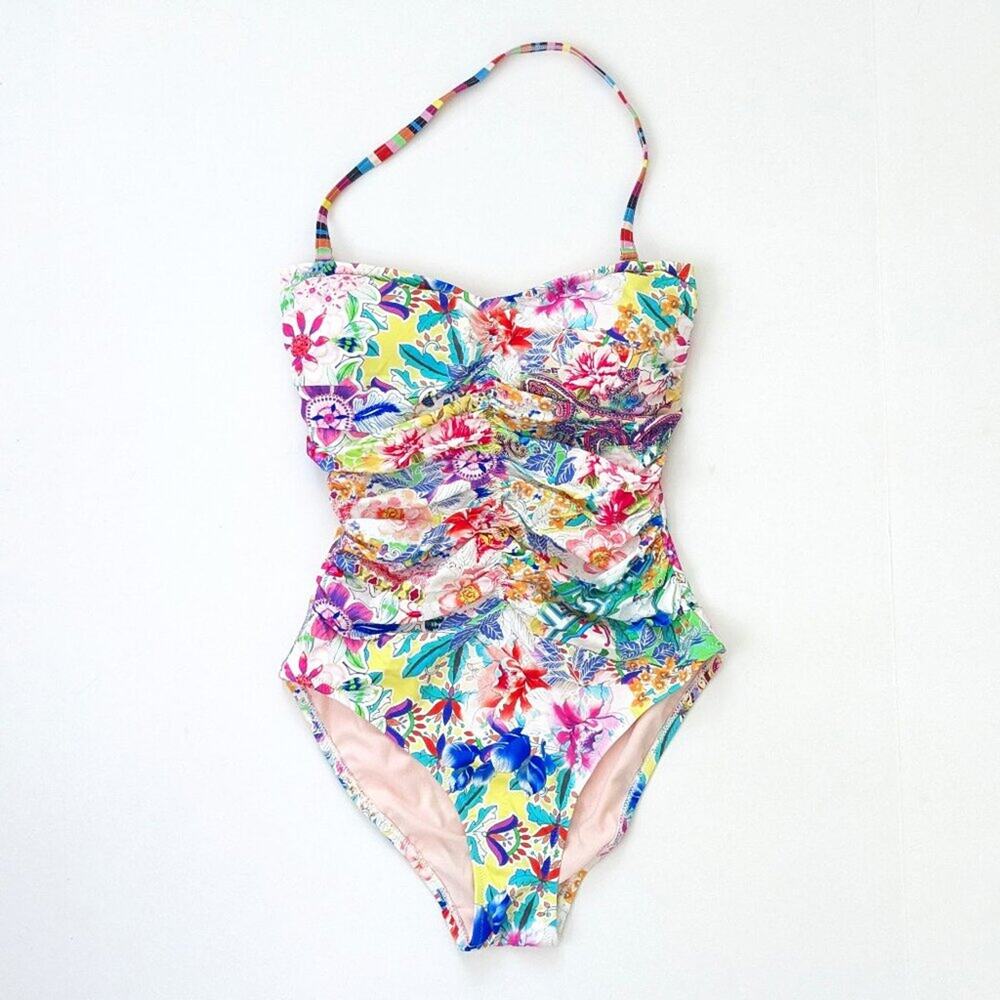 Johnny Was Ruched Sweetheart One-Piece Swimsuit, Multi, Women's XS